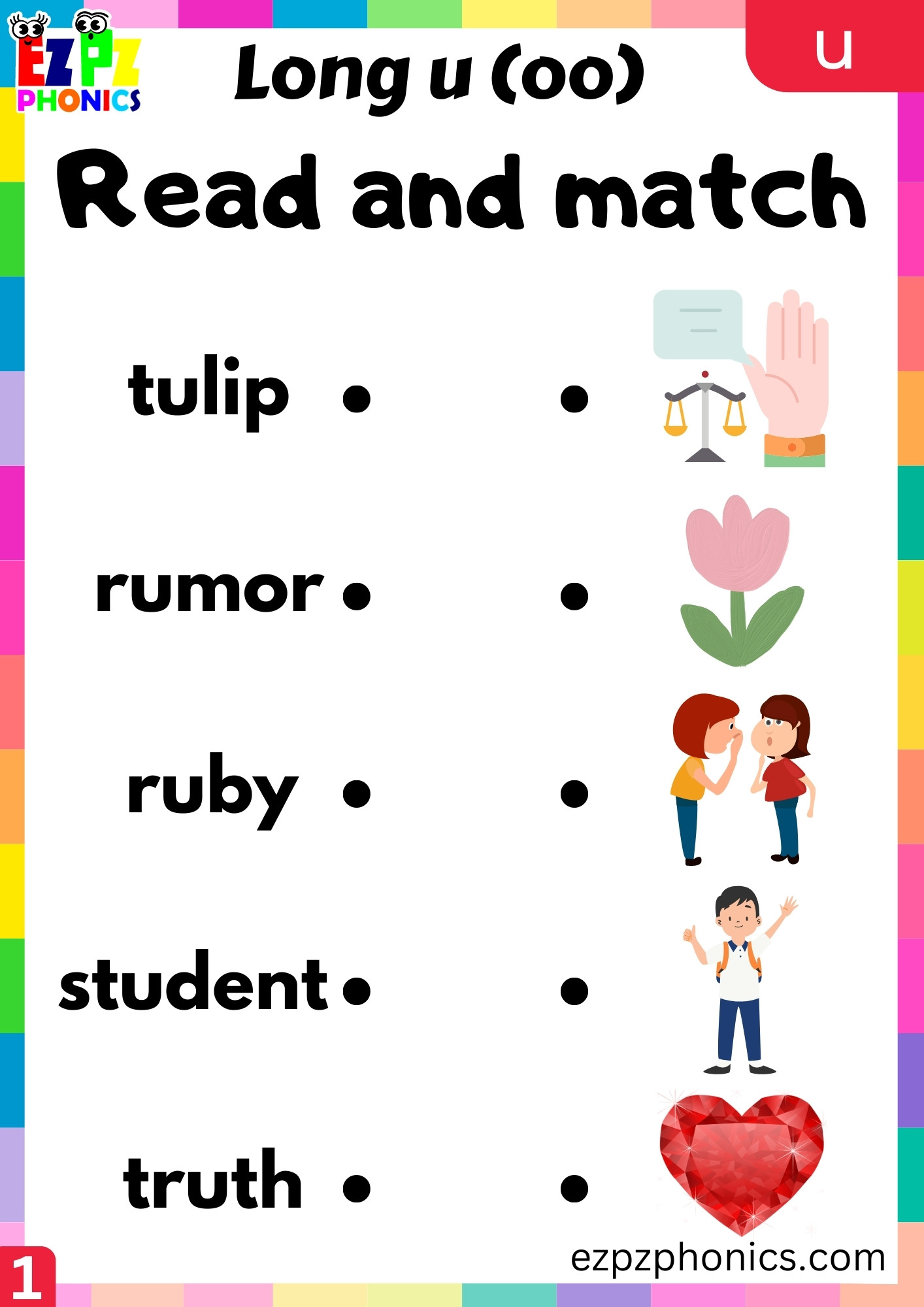 Read and Match Activity for u Words Long u (oo) Sound